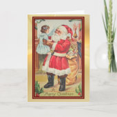 Retro Santa Examina Puppe Red Border Holiday Karte (Vorderseite)