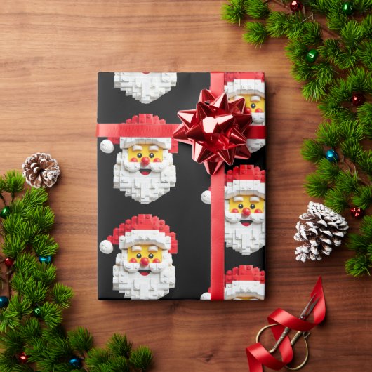 Retro Santa face Blocks Weihnachtsverpackungspapie Geschenkpapier (Feiertagsgeschenk)