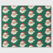 Retro Santa Face Christmas Green Geschenkpapier (Flach)