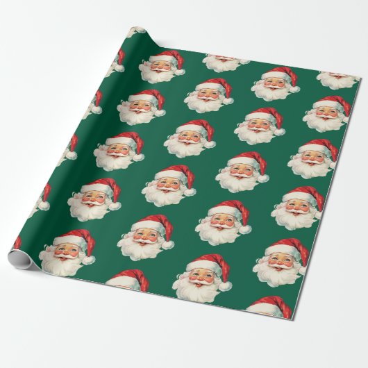 Retro Santa Face Christmas Green Geschenkpapier (Ungerollt)