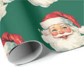 Retro Santa Face Christmas Green Geschenkpapier (Rolleneckpunkt)