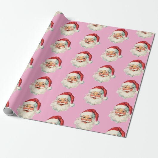 Retro Santa Face Christmas Pink Geschenkpapier (Ungerollt)