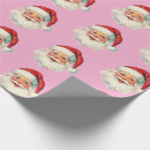 Retro Santa Face Christmas Pink Geschenkpapier (Ecke)