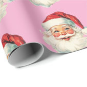 Retro Santa Face Christmas Pink Geschenkpapier (Rolleneckpunkt)