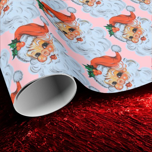 Retro Santa face Christmas Pink Geschenkpapier