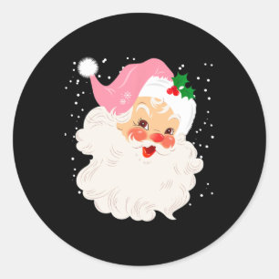Retro Santa Face in Pink Hat Vintage Weihnachten Runder Aufkleber