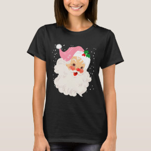 Retro Santa Face in Pink Hat Vintage Weihnachten T-Shirt