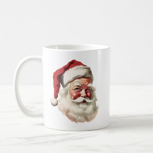 Retro Santa Face mit fröhlichem Weihnachtsgrüßen Kaffeetasse (Links)