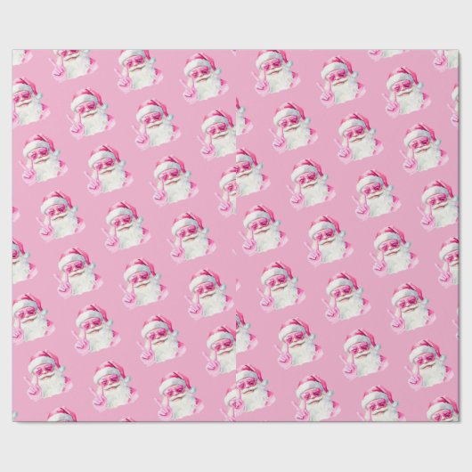 Retro Santa Face Peace Sign Christmas Pink Geschenkpapier (Saum)