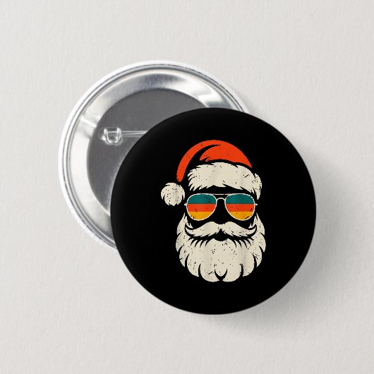 Retro Santa Face Sungles Funny Christmas Family Ou Button (Vorne & Hinten)