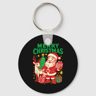 Retro Santa Frohe Weihnachten Vintage Feiertags Gr Schlüsselanhänger