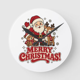 Retro Santa Frohe Weihnachten Wanduhr