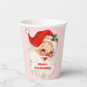 Retro Santa Geburtstag Pappbecher
