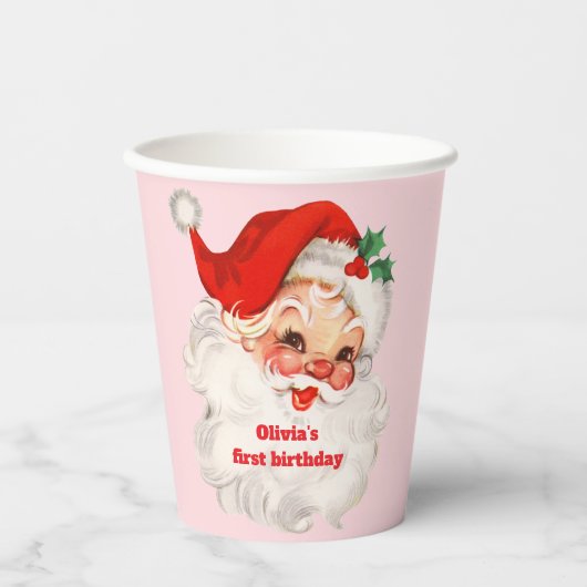 Retro Santa Geburtstag Pappbecher (Vorderseite)