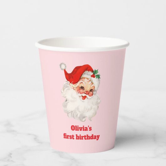 Retro Santa Geburtstag Pappbecher (Vorderseite)