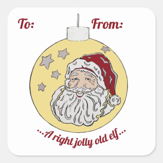 Retro Santa (gelb) Quadratischer Aufkleber (Vorderseite)