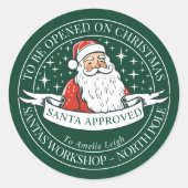 Retro Santa Gift Label North Pole Workshop Runder Aufkleber (Vorderseite)