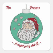 Retro Santa (grün) Quadratischer Aufkleber (Vorderseite)