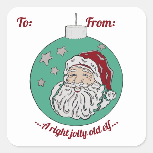 Retro Santa (grün) Quadratischer Aufkleber (Vorderseite)