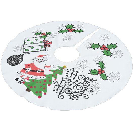 Retro Santa Ho Ho Ho Weihnachtsbaumrock Polyester Weihnachtsbaumdecke (Schrägansicht)