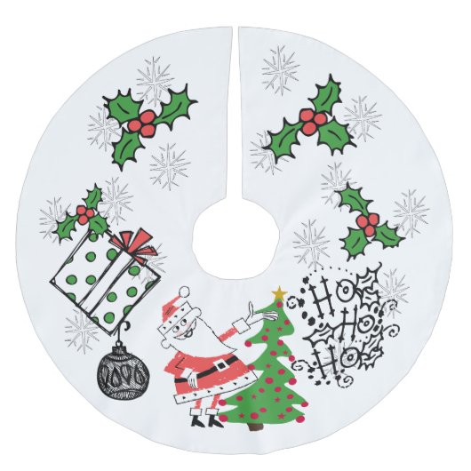 Retro Santa Ho Ho Ho Weihnachtsbaumrock Polyester Weihnachtsbaumdecke (Vorderseite)