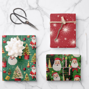 Retro Santa Holiday Geschenkpapier Set