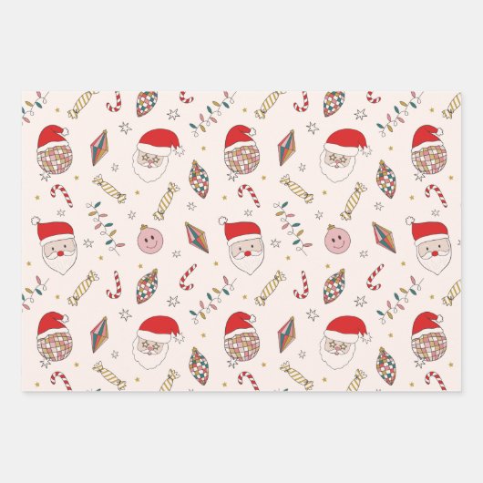 Retro Santa Holiday Wrapping Paper Geschenkpapier Set (Vorderseite)