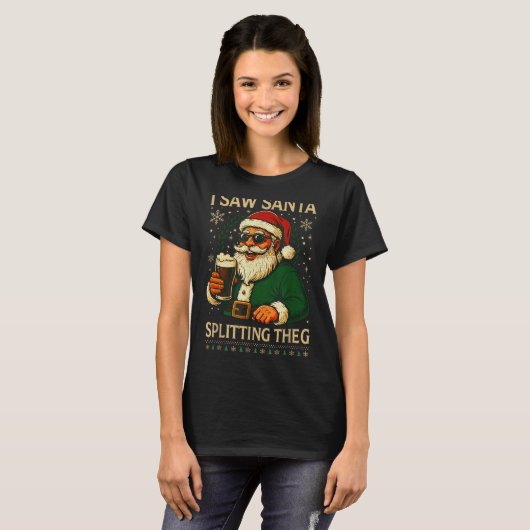 Retro Santa I Saw Santa Split The G Drinking Ugly T-Shirt (Vorne ganz)