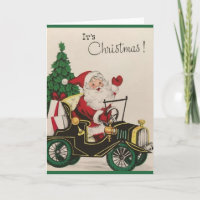 Retro Santa in Model T Weihnachtskarte