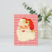 Retro Santa Kariert Feiertagspostkarte (Stehend Vorderseite)