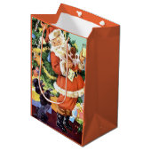 Retro Santa, Kekse und Milch, und tanzende Poodle Mittlere Geschenktüte (Vorderseite Schrägansicht)