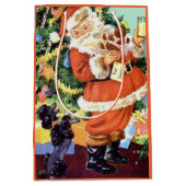 Retro Santa, Kekse und Milch, und tanzende Poodle Mittlere Geschenktüte (Vorderseite)