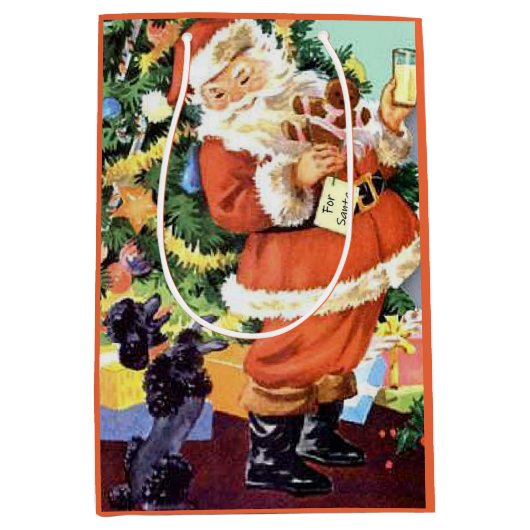 Retro Santa, Kekse und Milch, und tanzende Poodle Mittlere Geschenktüte (Vorderseite)