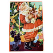 Retro Santa, Kekse und Milch, und tanzende Poodle Mittlere Geschenktüte (Rückseite)