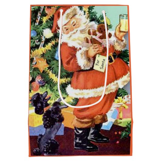 Retro Santa, Kekse und Milch, und tanzende Poodle Mittlere Geschenktüte (Rückseite)