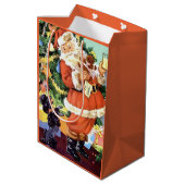 Retro Santa, Kekse und Milch, und tanzende Poodle Mittlere Geschenktüte (Rückseite Schrägansicht)