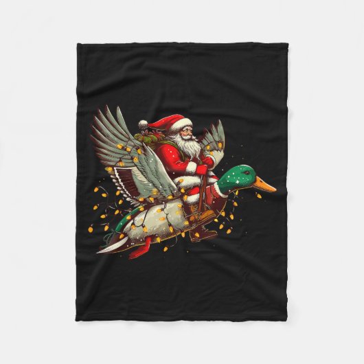 Retro Santa Mallard Duck Christmas Hunting Season Fleecedecke (Vorderseite)