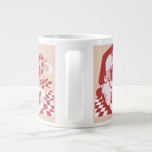 Retro Santa Merry Bright Weihnachts Rosa Rosa Jumbo-Tasse (Rückseite)