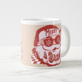 Retro Santa Merry Bright Weihnachts Rosa Rosa Jumbo-Tasse (Vorderseite Rechts)
