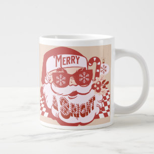 Retro Santa Merry Bright Weihnachts Rosa Rosa Jumbo-Tasse