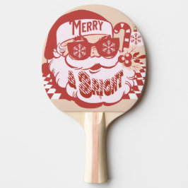 Retro Santa Merry Bright Weihnachts Rosa Rosa Tischtennis Schläger