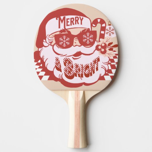 Retro Santa Merry Bright Weihnachts Rosa Rosa Tischtennis Schläger (Vorderseite)