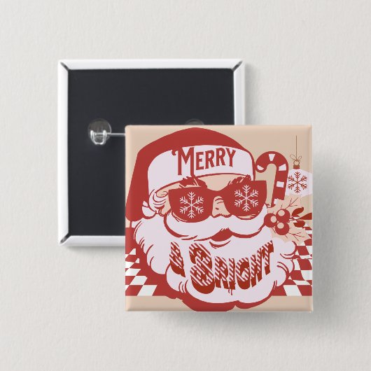 Retro Santa Merry und Bright Groovy Button (Vorne & Hinten)
