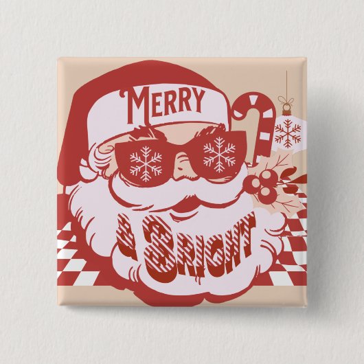 Retro Santa Merry und Bright Groovy Button (Vorderseite)