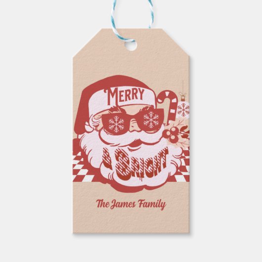 Retro Santa Merry und Bright Groovy Geschenkanhänger (Vorderseite)