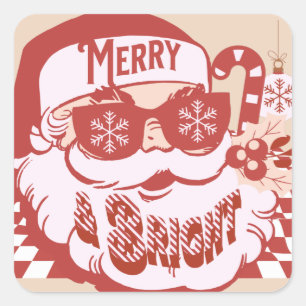 Retro Santa Merry und Bright Groovy Quadratischer Aufkleber