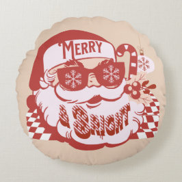 Retro Santa Merry und Bright Groovy Rundes Kissen