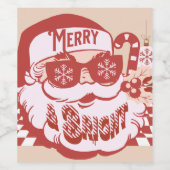 Retro Santa Merry und Bright Groovy Weinetikett (Einzelnes Label)