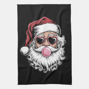 Retro Santa mit Brille blühende Weihnachten Geschirrtuch