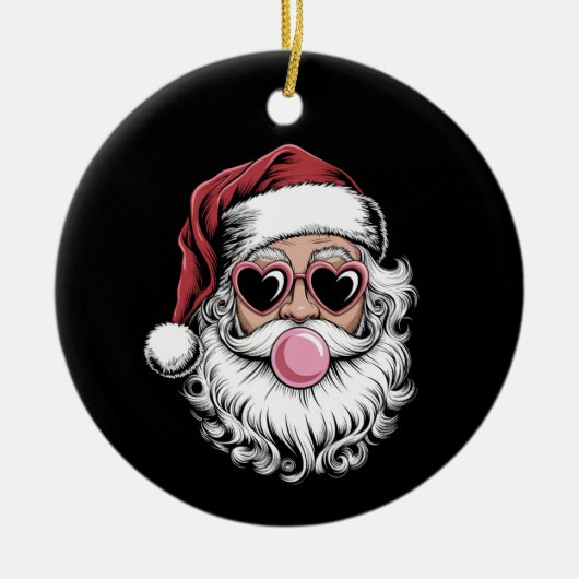 Retro Santa mit Brille blühende Weihnachten Keramik Ornament (Vorne)
